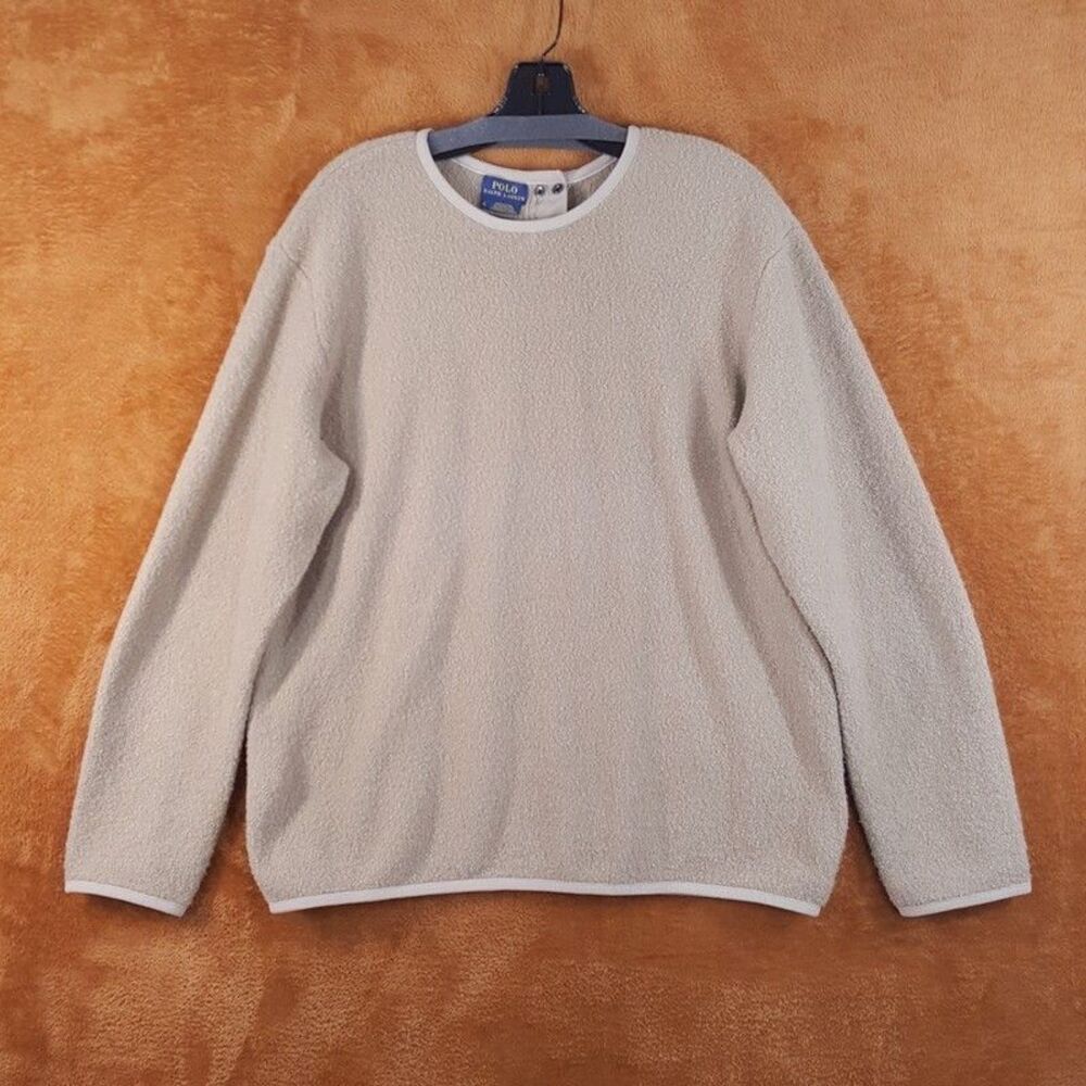 POLO RALPH LAUREN Sweater Womens Medium Tan Pullover Snap Button Boucle Wool